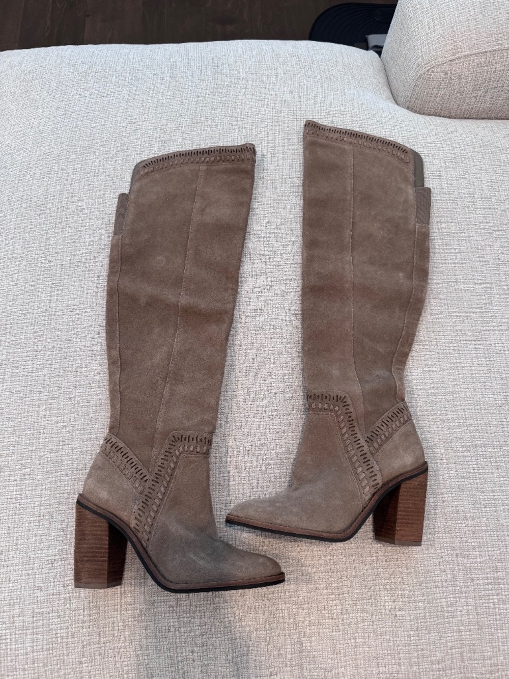 VINCE CAMUTO Women’s Madolee Over the Knee Boots Suede Leather Taupe 7 NWOB